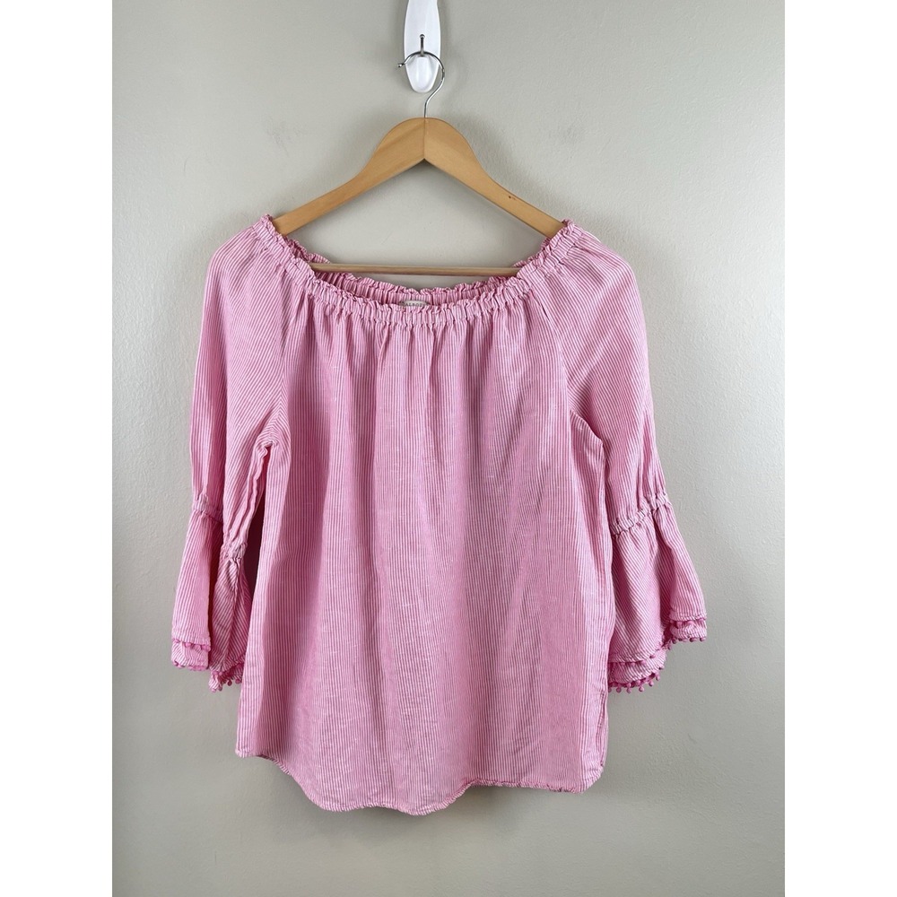 Talbots Boat Neck Bell Sleeve Linen Blouse Women's‎ PS Pink Summer Top Vacation